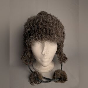VINTAGE Rabbit Fur Winter Hat Gray Color One Size Unisex Tricot 100% Acrylic